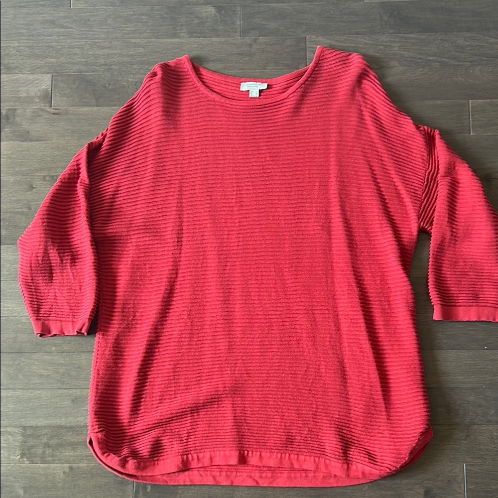 Red Ribbed Long Sleeve Top